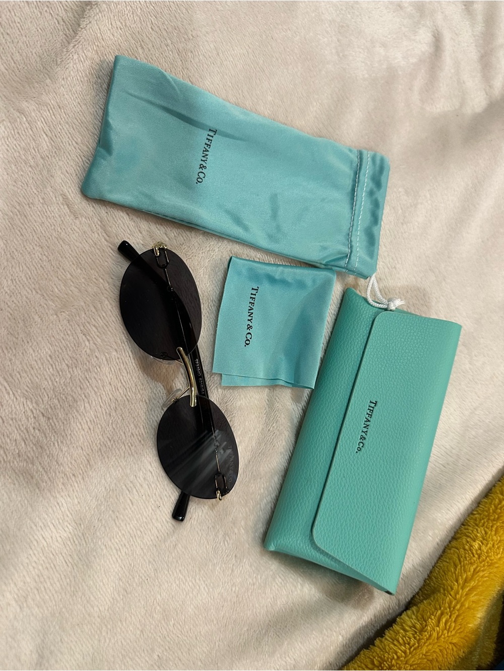 Tiffany & Co. Black Lens Sunglasses with Tiffany Blue Case and Pouch